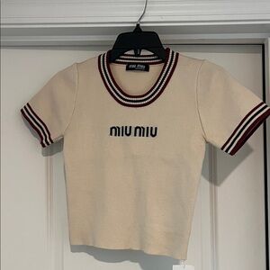 Miu Miu Beige Knit Top with Maroon Accents